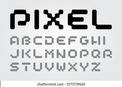 Old school Pixel Font in a Modern Reshape (Vector Typeface). Flat geometric digital computer game style uppercase typography. 