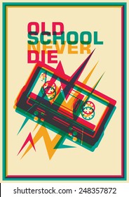 Cartel de la vieja escuela con casete compacto. Ilustración vectorial.