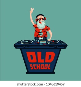 Old School Retro Party. Senior Adult Dj With Vinyl.