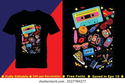 Old School Retro Cassete vintage Mixtape T-shirt Design moda vetor estilo 80s e 90s em EPS 10