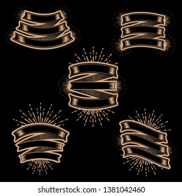 Old school ribbon banner vectors collection