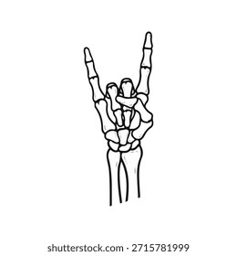 ilustração do vetor da arte do crânio do osso da mão do rock and roll da velha escola