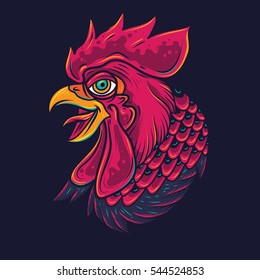 Old School Rooster Head Tattoo Illustration