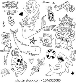 Old school sailor tattoo seamless pattern