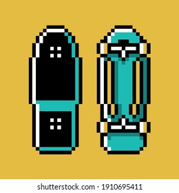 Caricatura de la vieja escuela de esquí Chibi Cute en estilo de arte de píxeles de 8 bits