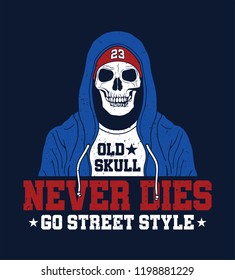 Old school skull illustration. Street style graphic for t-shirt