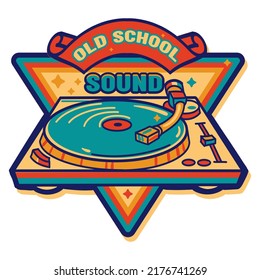 Sonido de la vieja escuela - Música retro colorida vinilo grabador emblema giratorio