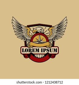 Old School Style eagle with compass and shield vector for print, t-shirt or badge logo template