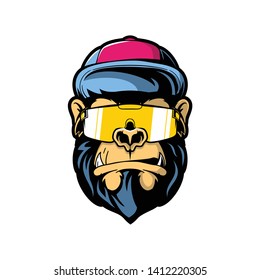 old school style gorilla  with retro glasses vector logo template