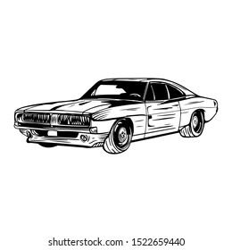Old School Style Muscle Car Line Art For T-shirt Printing Needs