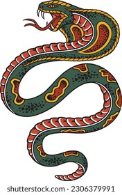 Old School Style Tattoo Cobra Snake Design. Vector Illustration.