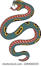 Old School Style Tattoo Snake Design. Vector Illustration.