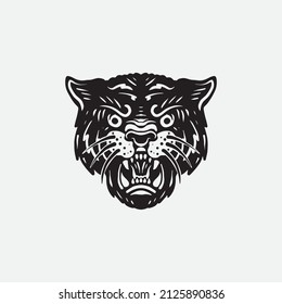 Old school style tiger face drawing illustration.