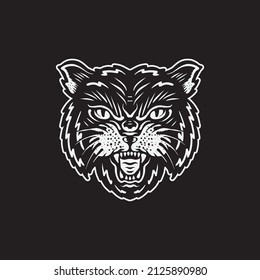 Old school style tiger face drawing illustration.