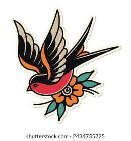 Diseño de vector de tatuaje de golondrina de la vieja escuela