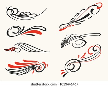 Old School Swirl Styled Pin Stripes Graphic Ornaments Elements, Vector Set