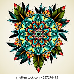 Old school tattoo art flowers for design and decoration. Old school tattoo flower. Vector illustration