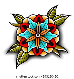 Old school tattoo art flowers for design and decoration. Old school tattoo flower. Vector illustration