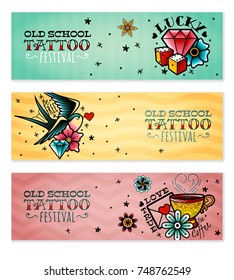 old school tattoo banners set