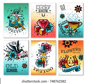 old school tattoo cards set