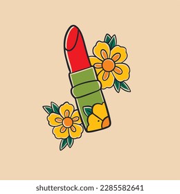 lipstik de color con flor aislado 