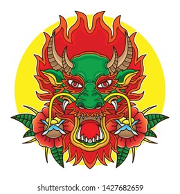 old school tattoo dragon head, vector EPS 10