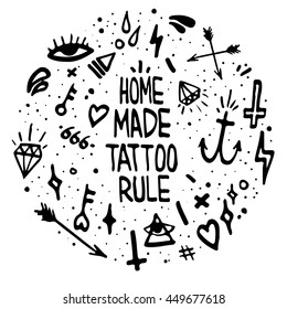 Old school tattoo elements. "Home made tattoo rule" . t-shirt print. 