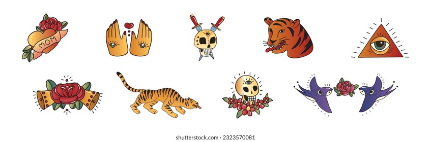 Old School Tattoo Elements and Symbols Vector Set