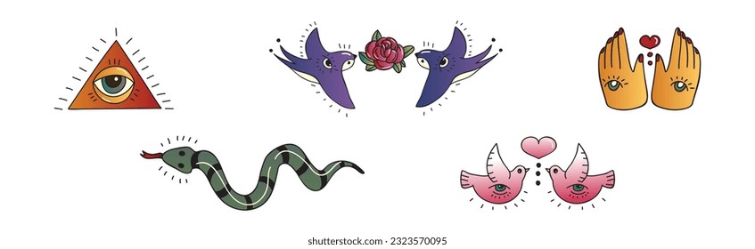 Old School Tattoo Elements and Symbols Vector Set