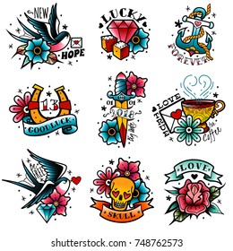 old school tattoo emblems set