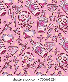 Old school tattoo funky seamless pattern