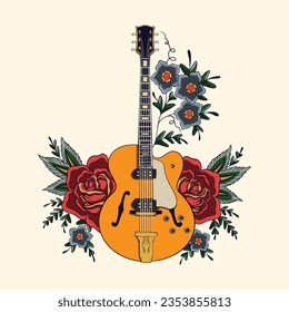 diseño vectorial de guitarra del tatuaje de la vieja escuela