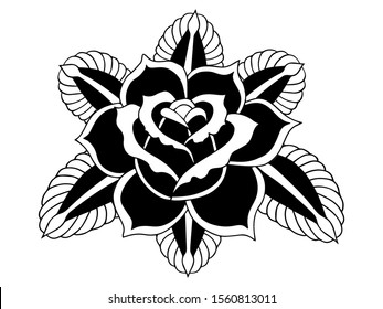 old school tattoo ink rose flower with leaves