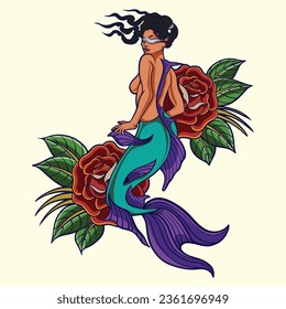 old school tattoo mermaid vector design