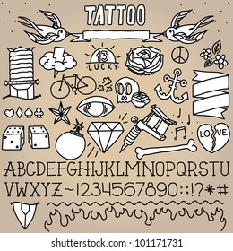 Old School Tattoo Objects Monochrome Vector Pack