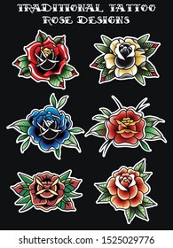 Old School Tattoo Roses, Vectro Designs