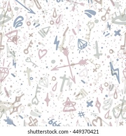 Old school tattoo seamless pattern. Cartoon vector elements in funny style. Doodle in hand draw style.