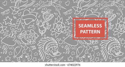 Old school tattoo seamless pattern vector.