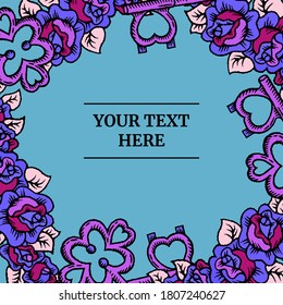 Old school tattoo social media template banner with heart, flowers, bottle icon, knife, key with header in classic retro style. Pink, violet, purple and blue colors.