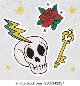 Old school tattoo sticker set colored art design