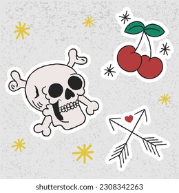 Old school tattoo sticker set colored art design