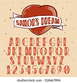 Old School Tattoo Style Font. Vector Traditional Ink Tattoo Alphabet