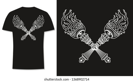 Old school tattoo style. Print for t shirt. Torch tattoo