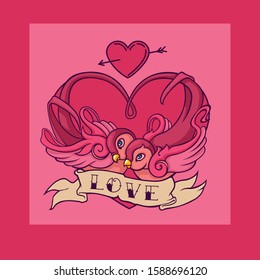 Old school tattoo swallows. Sparrow birds tattoo design in old school style. Flying birds vector tattoo.