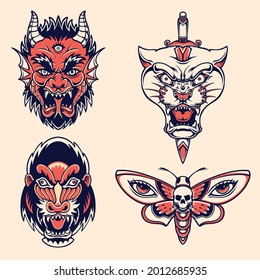 old school tattoo vector set