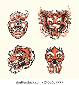 old school tattoo vector set