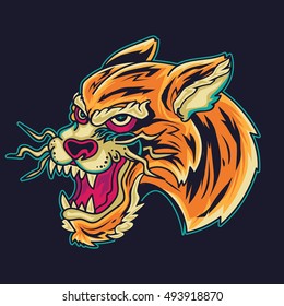 Old School Tiger Head Tattoo Illustration