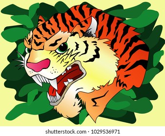 Old school tiger on green camouflage