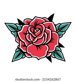 Old School Traditional Rose Tattoo Icon Isolated Vector Illustration