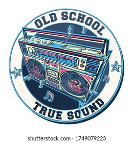 Old School True Sound - trendiges Boombox-musikalisches Emblem